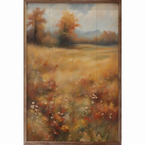 Autumn Field With Trees Wood Framed Print 