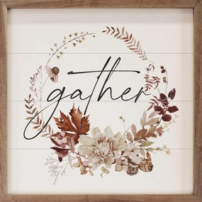 Autumn Gather Wreath Wood Framed Print 
