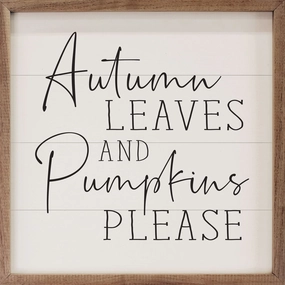 Autumn Leaves & Pumpkins Please Wood Framed Print 