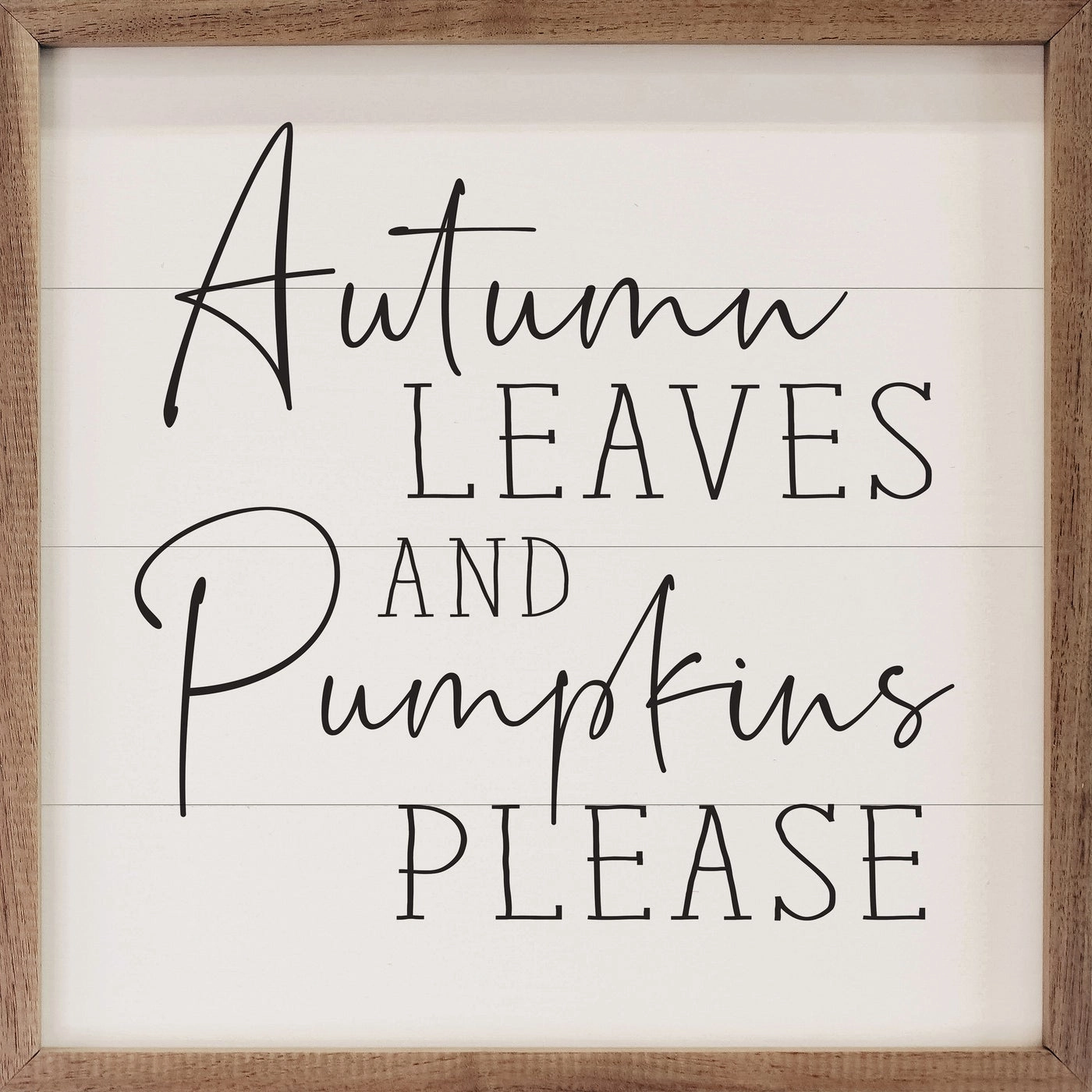 Autumn Leaves & Pumpkins Please Wood Framed Print 