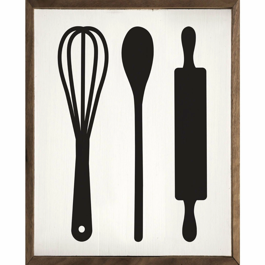 Baking Utensils Wood Framed Print 