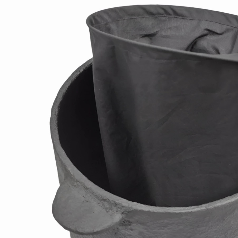 Basket with Lid   Linen Bag Black Paper Mache Earth