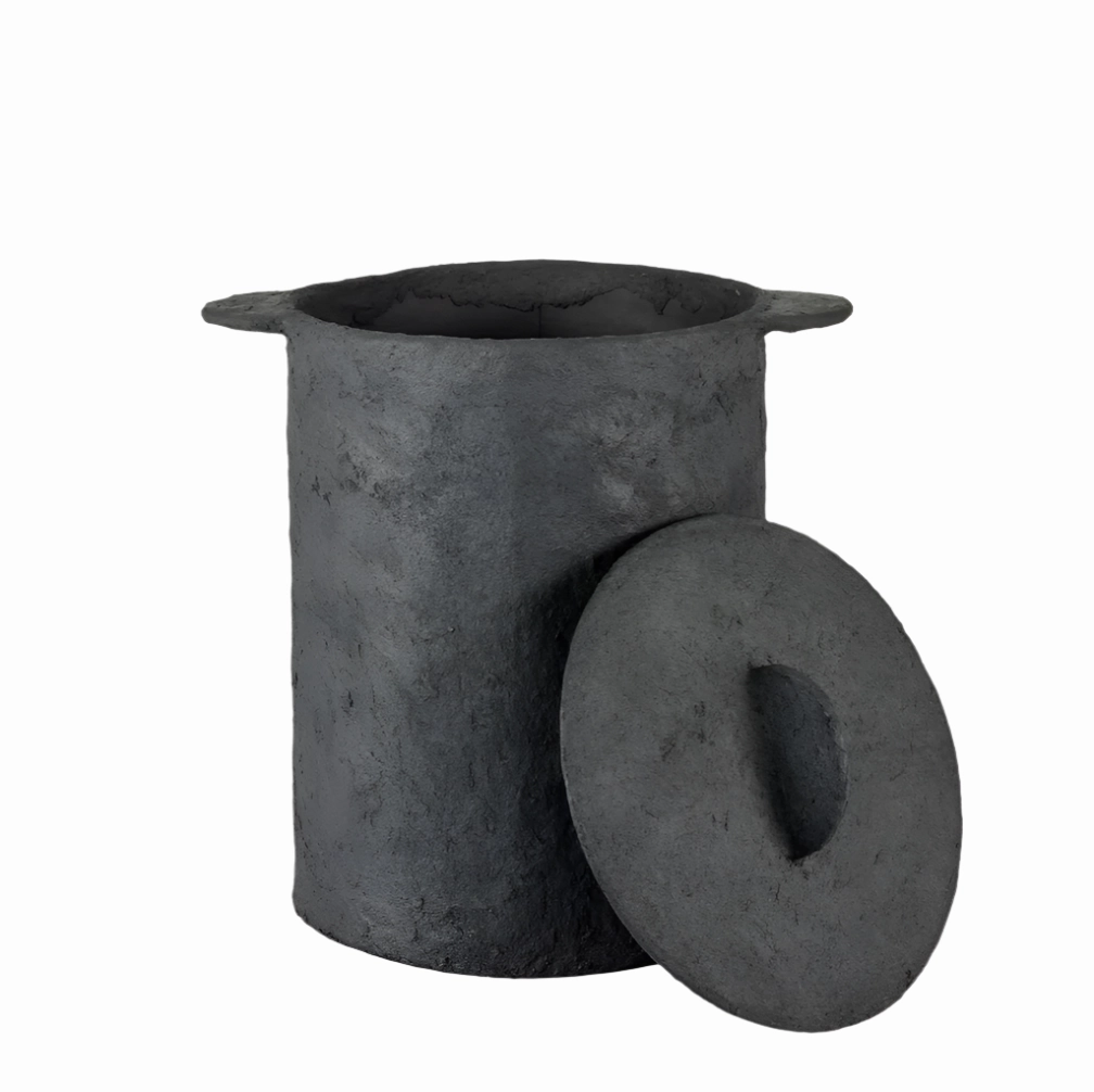 Basket with Lid   Linen Bag Black Paper Mache Earth
