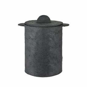 Basket with Lid   Linen Bag Black Paper Mache Earth 