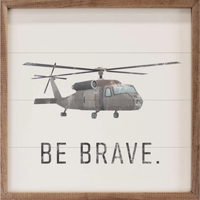 Be Brave Helicopter White Wood Framed Print 