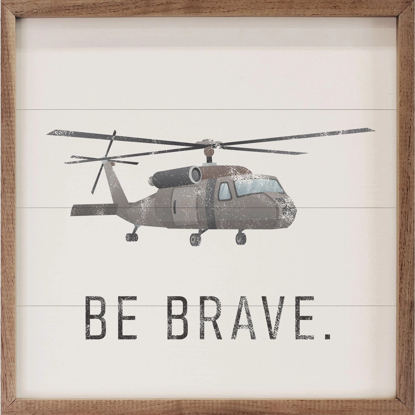 Be Brave Helicopter White Wood Framed Print 