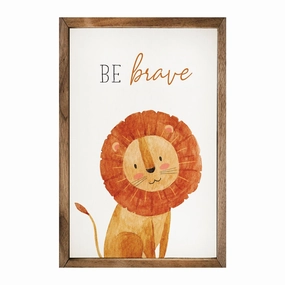 Be Brave Lion White Wood Framed Print 