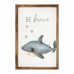 Be Brave Shark Wood Framed Print 