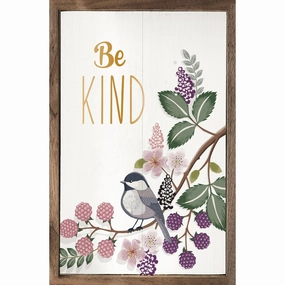 Be Kind Greenery Bird Whitewash Wood Framed Print 
