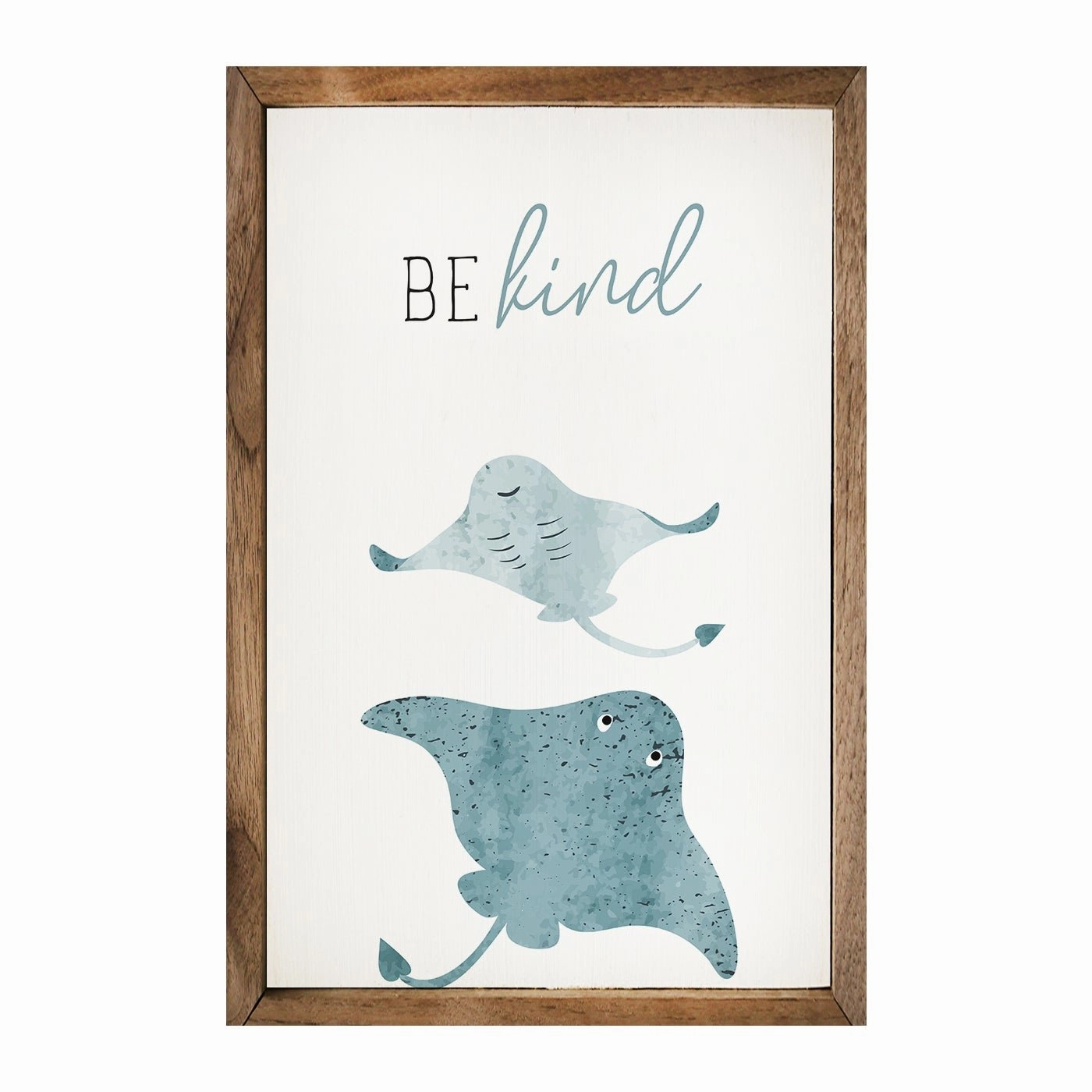 Be Kind Stingray White Wood Framed Print 
