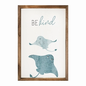 Be Kind Stingray White Wood Framed Print 