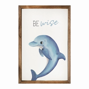 Be Wise Dolphin White Wood Framed Print 