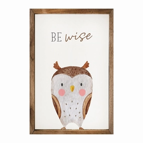 Be Wise Owl White Wood Framed Print 