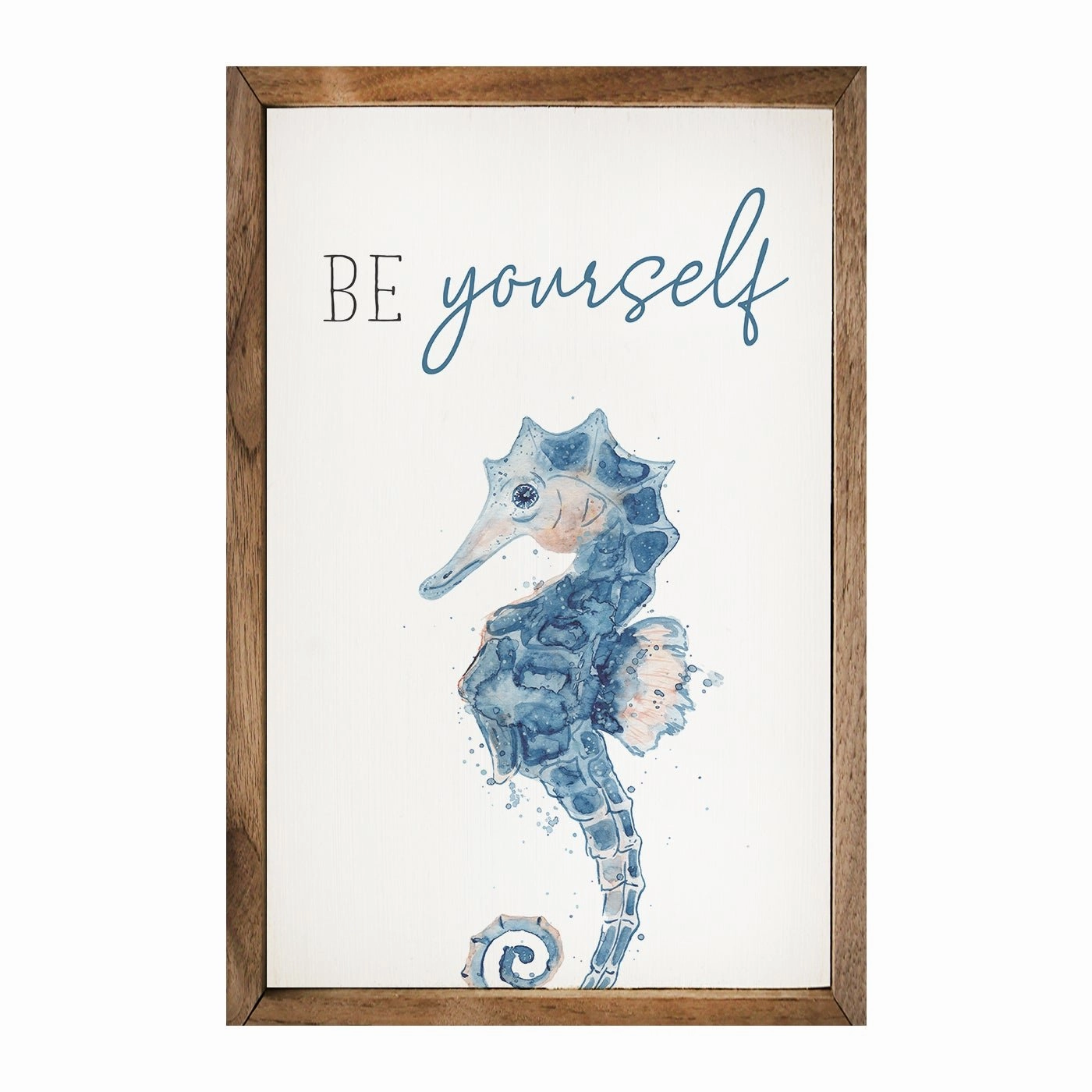 Be Yourself Seahorse White Wood Framed Print 