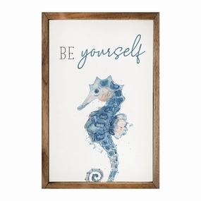 Be Yourself Seahorse White Wood Framed Print 