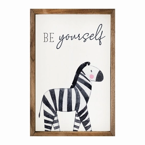 Be Yourself Zebra White Wood Framed Print 