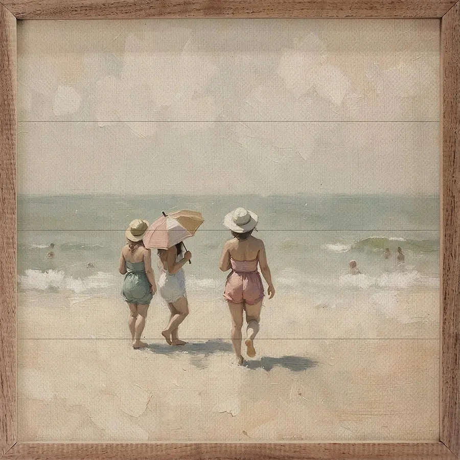 Beach Crowd Wood Framed Print 