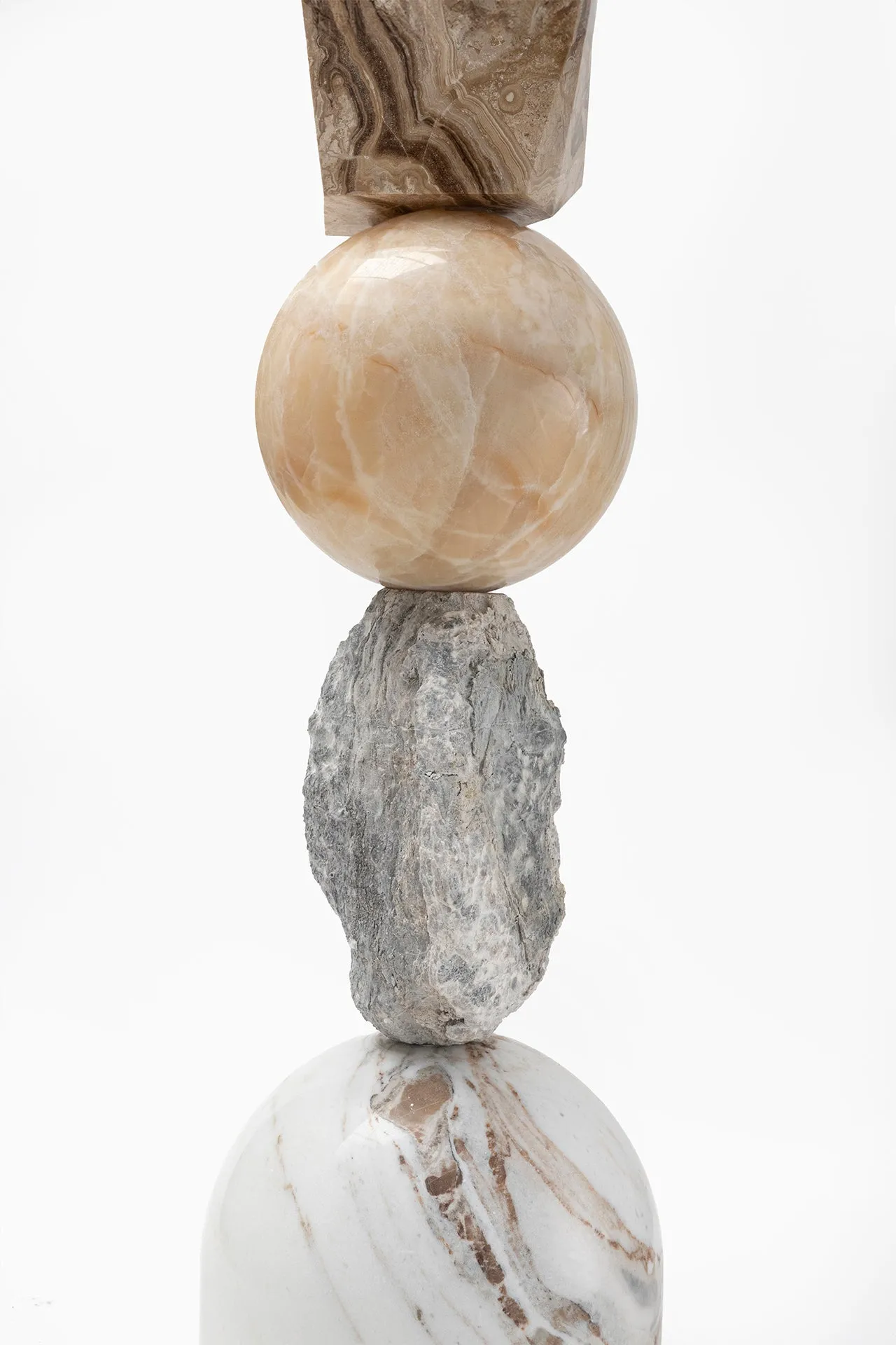 Bespoke Geometric Aqua & Green Marble Golden Onyx Travertine Jewel Like Totem