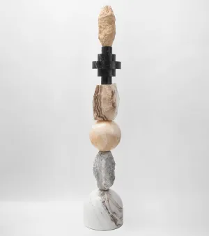 Bespoke Geometric Aqua & Green Marble Golden Onyx Travertine Jewel Like Totem 