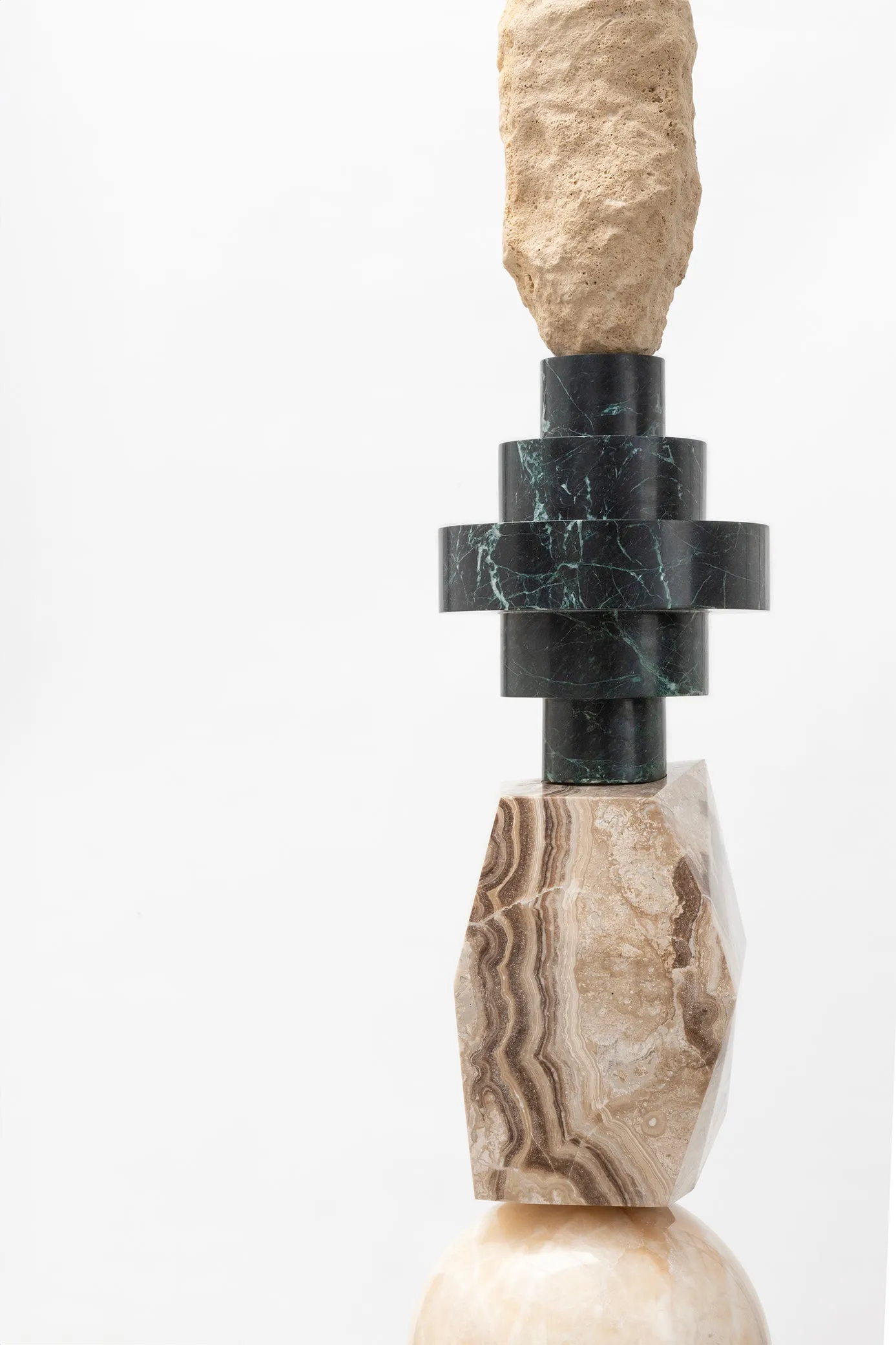Bespoke Geometric Aqua & Green Marble Golden Onyx Travertine Jewel Like Totem