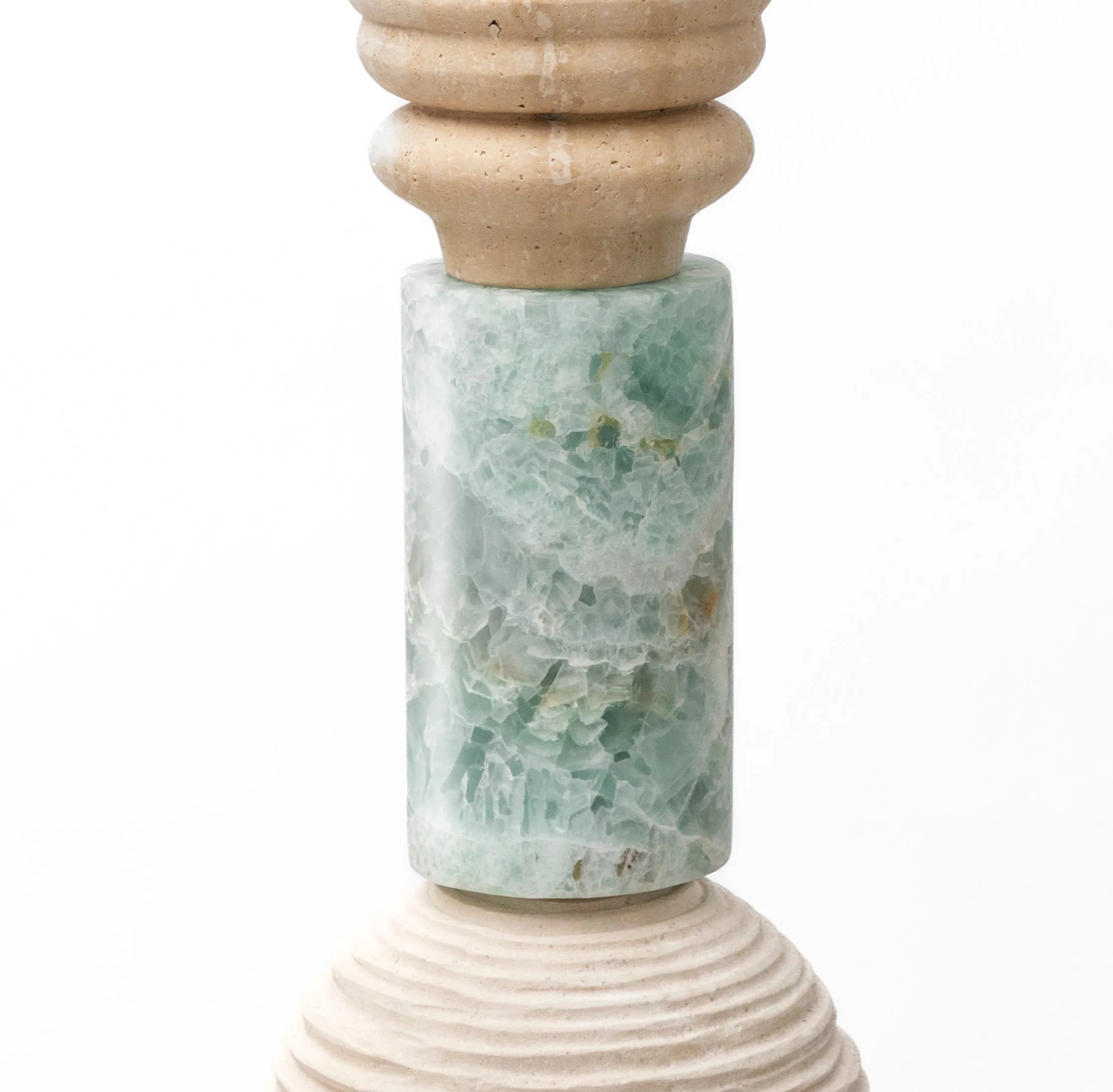 Bespoke Geometric Aqua Marble Pink Onyx Lava Stone Travertine Jewel Like Totem