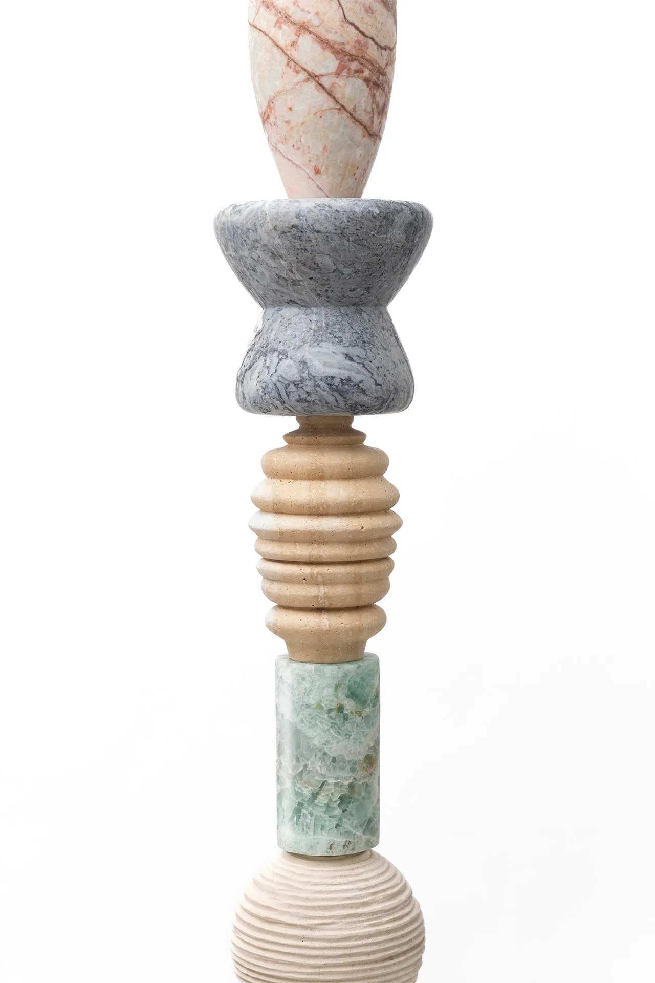 Bespoke Geometric Aqua Marble Pink Onyx Lava Stone Travertine Jewel Like Totem