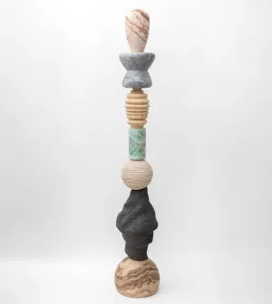 Bespoke Geometric Aqua Marble Pink Onyx Lava Stone Travertine Jewel Like Totem 