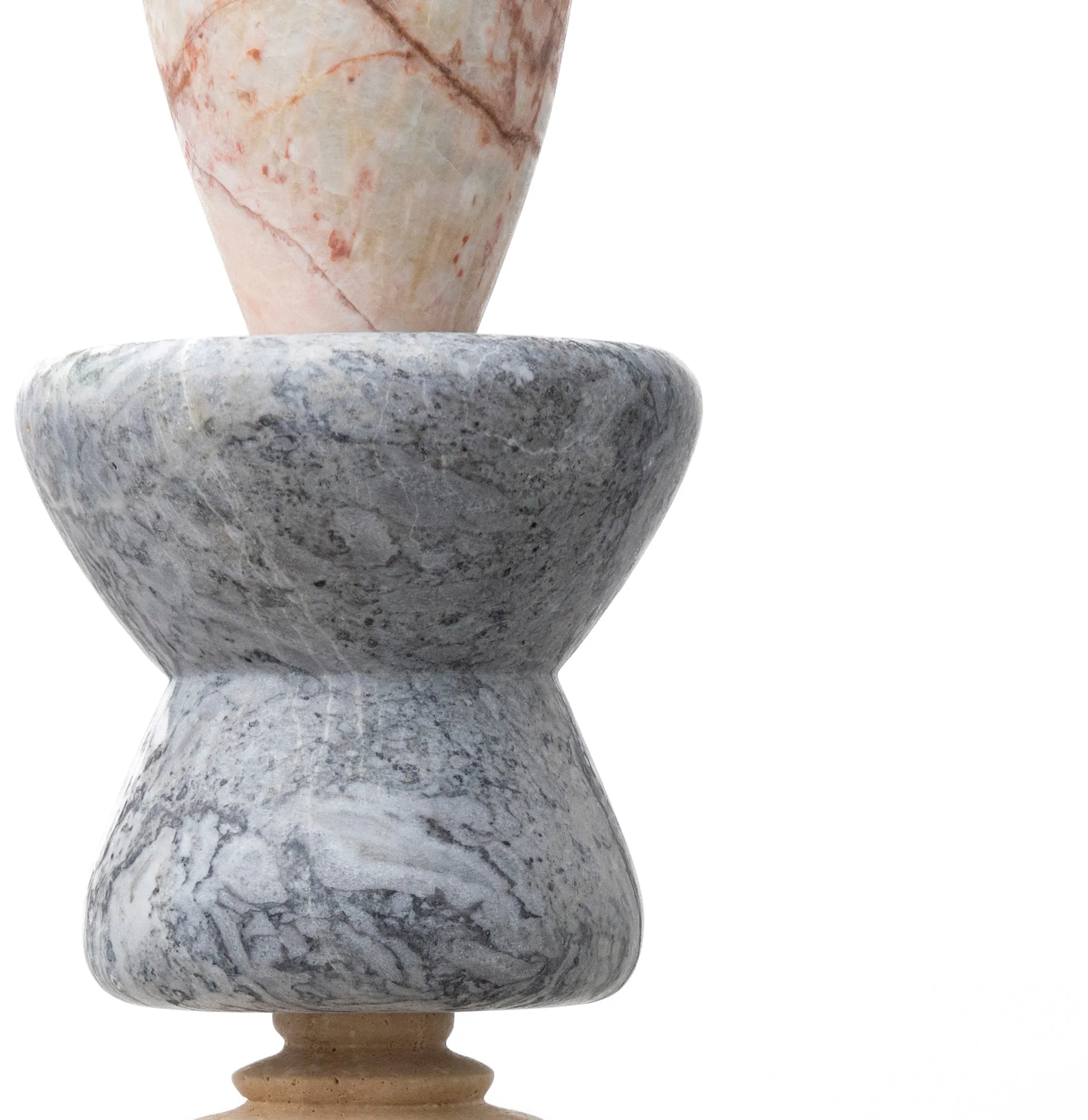 Bespoke Geometric Aqua Marble Pink Onyx Lava Stone Travertine Jewel Like Totem