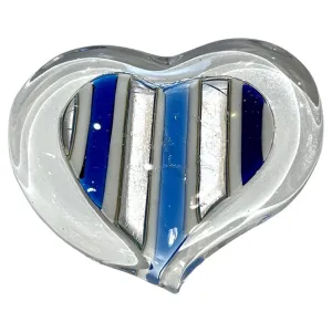 Bespoke Italian Crystal Cobalt Blue Silver Murano Glass Heart Shaped Paperweight 