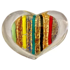 Bespoke Italian Crystal Green Gold Red Murano Glass Heart Shaped Paperweight 