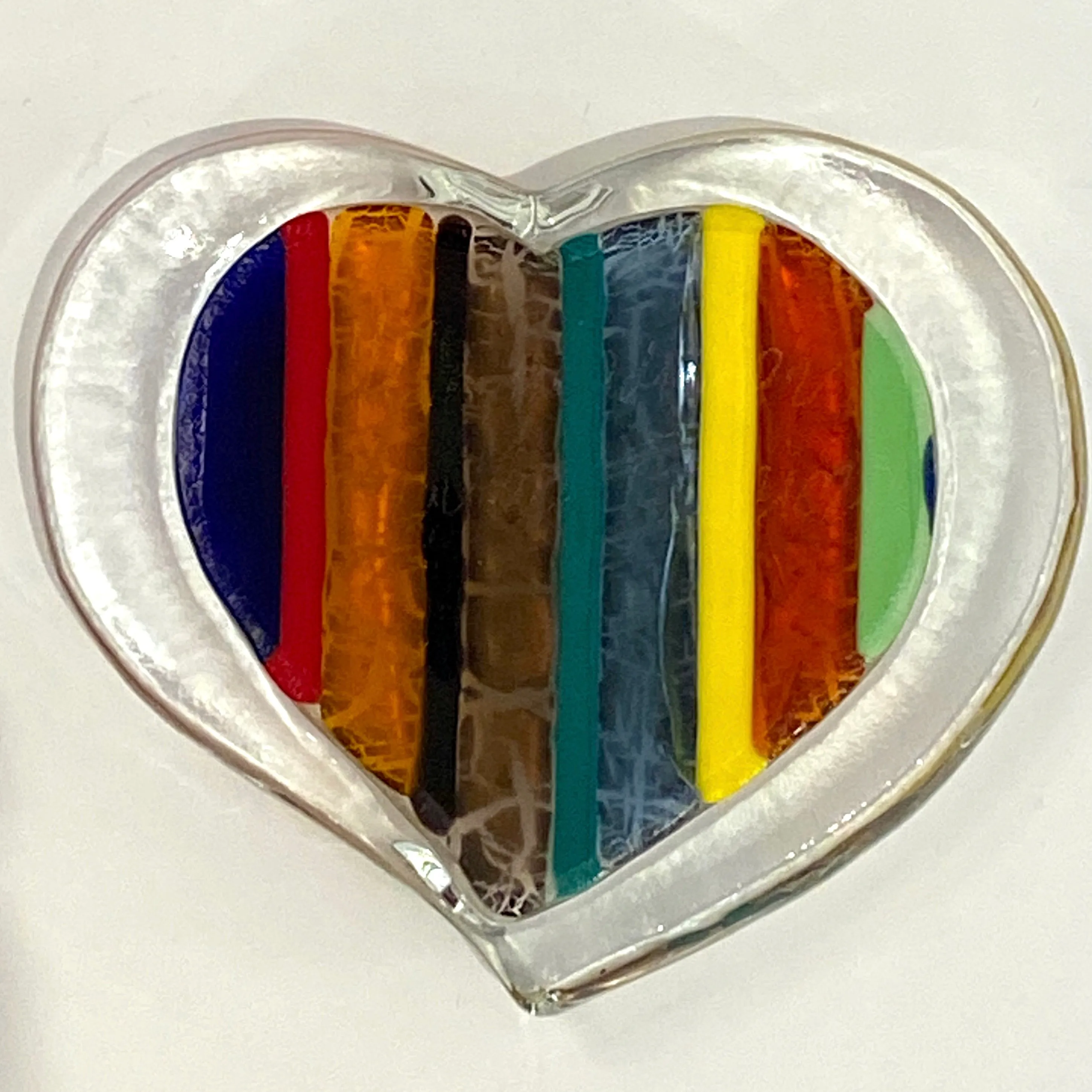 Bespoke Italian Crystal Green Gold Red Murano Glass Heart Shaped Paperweight