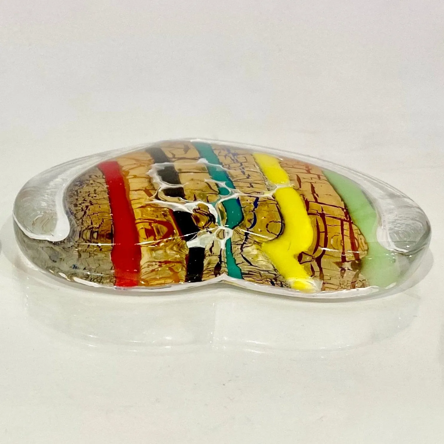 Bespoke Italian Crystal Green Gold Red Murano Glass Heart Shaped Paperweight