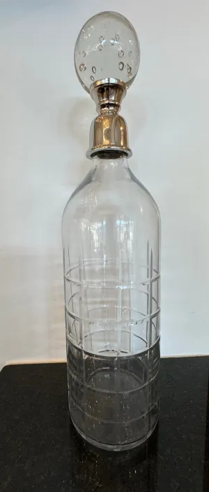 Beveled Etched Plaid Glass Decanter 
