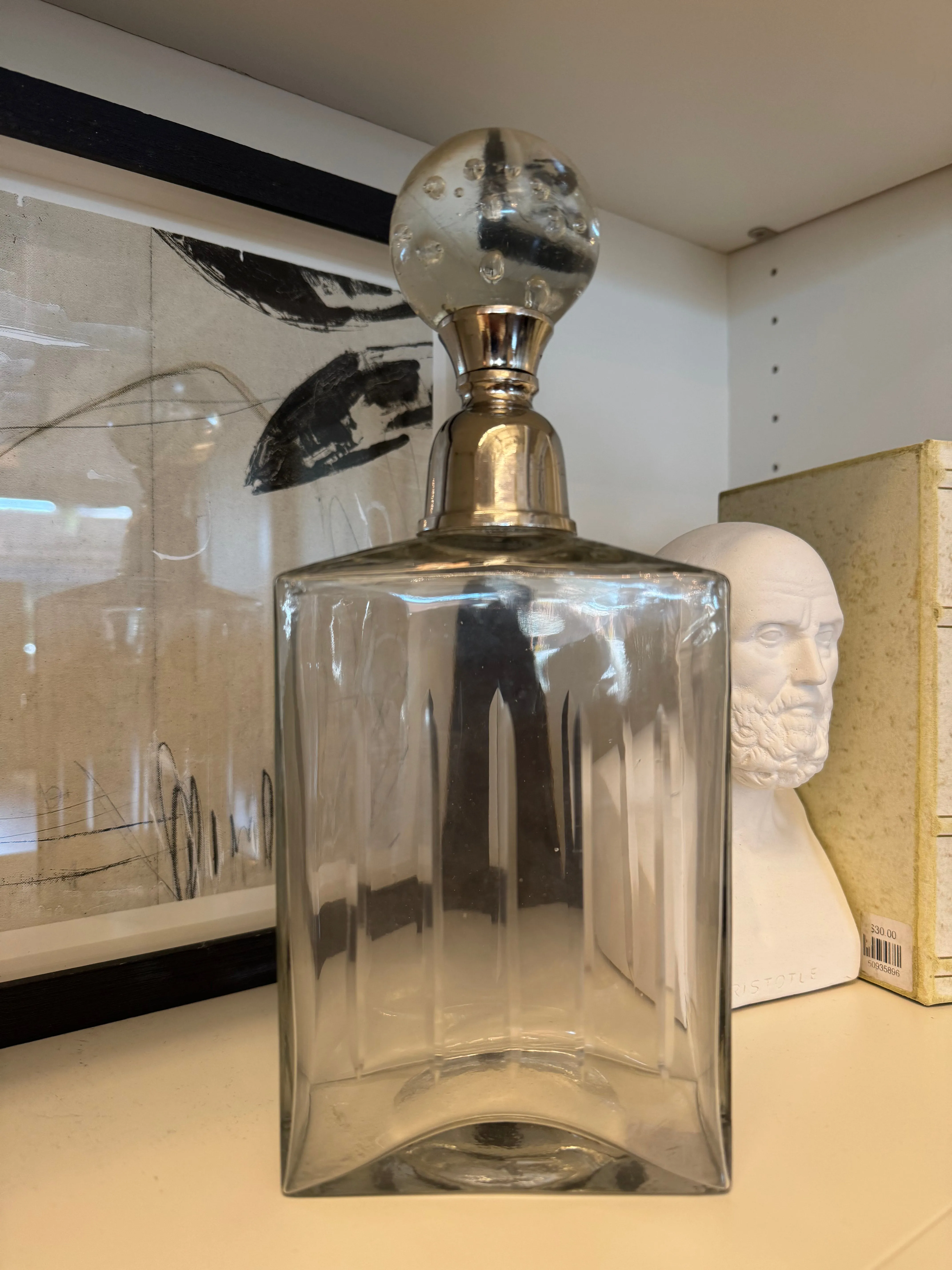 Beveled Etched Rectangular Glass Decanter 