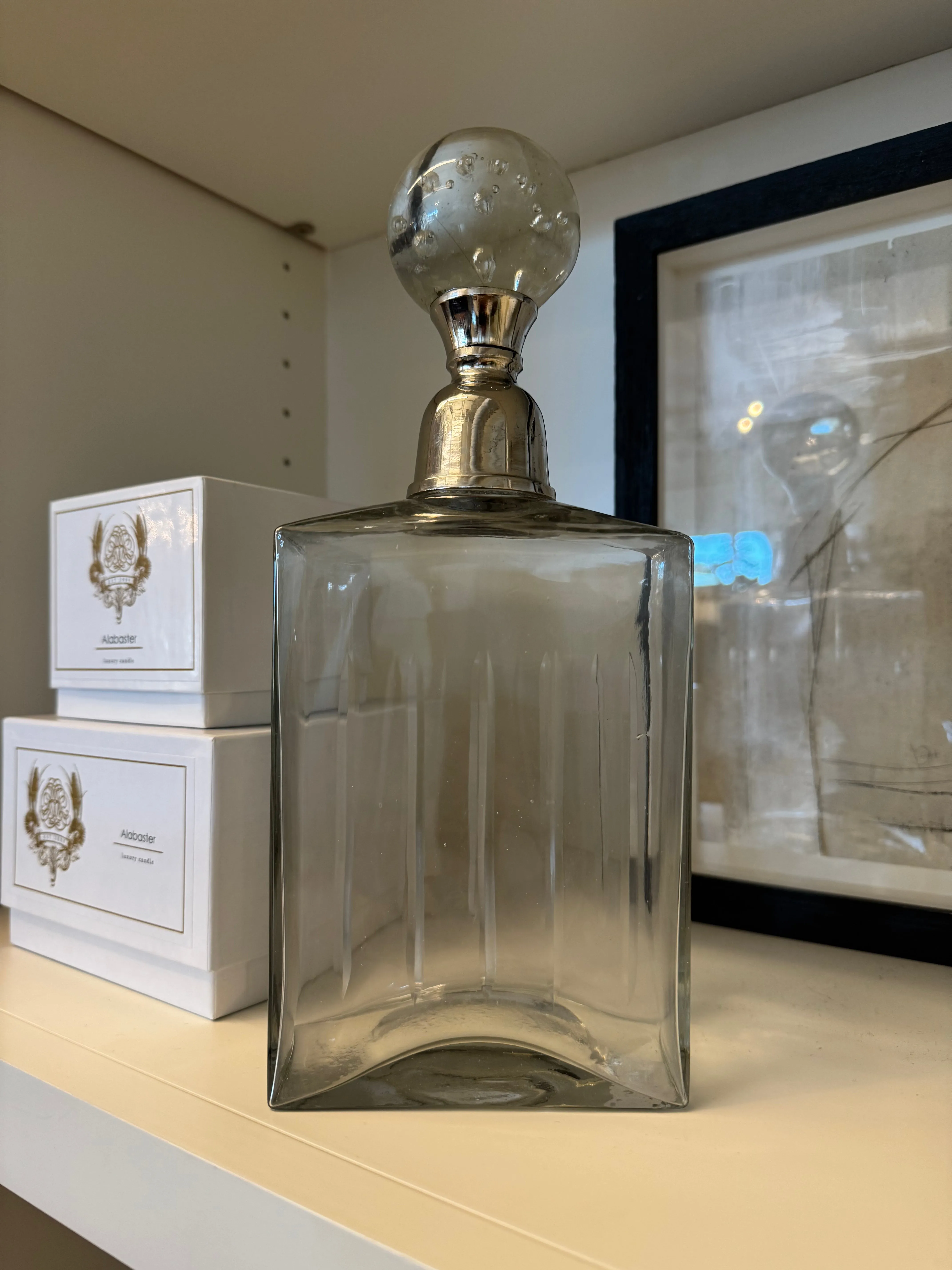 Beveled Etched Rectangular Glass Decanter