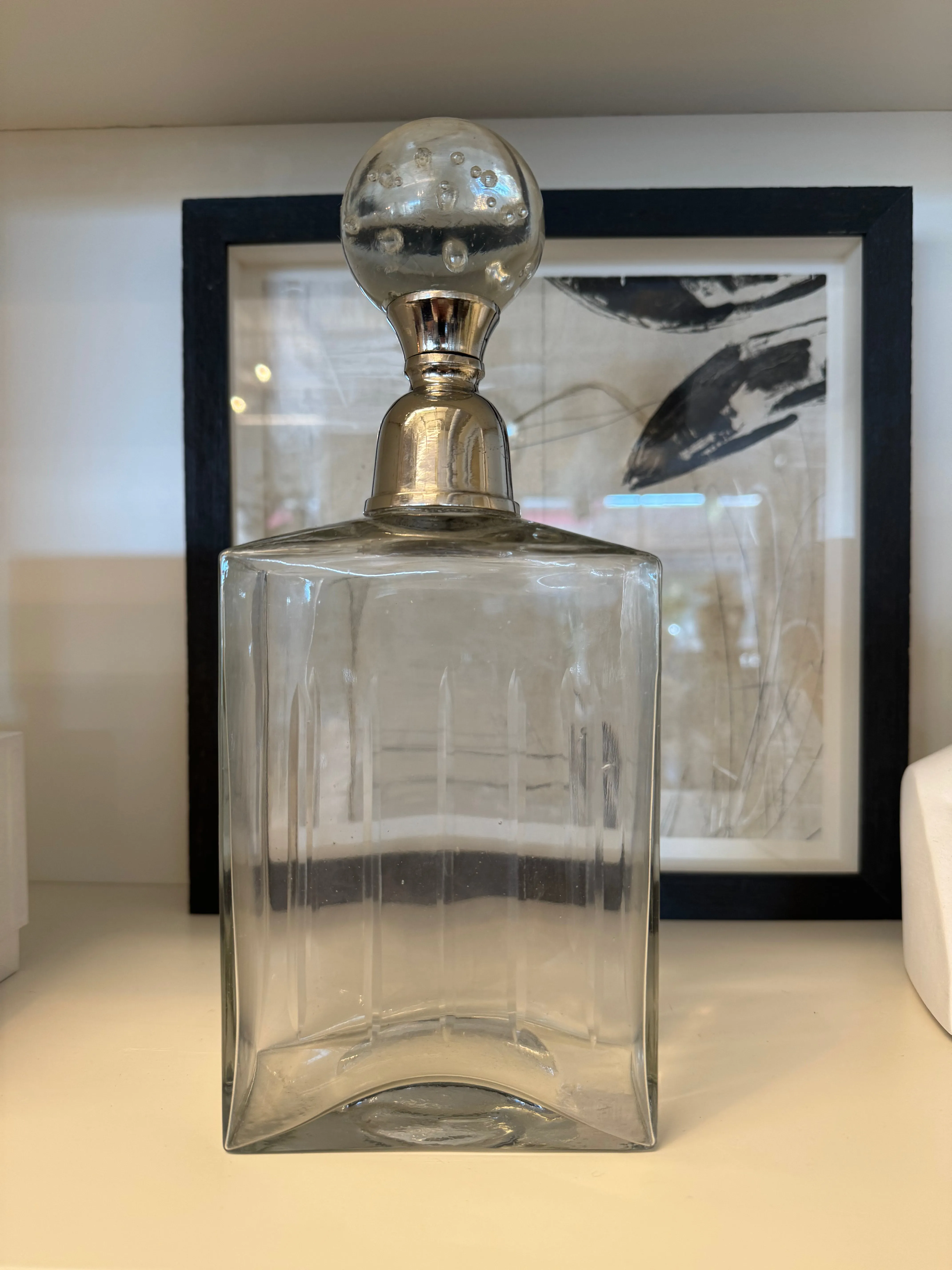 Beveled Etched Rectangular Glass Decanter