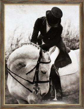 Black & White Horse and Rider Dressage Wall Art in Gold Accent Frame 