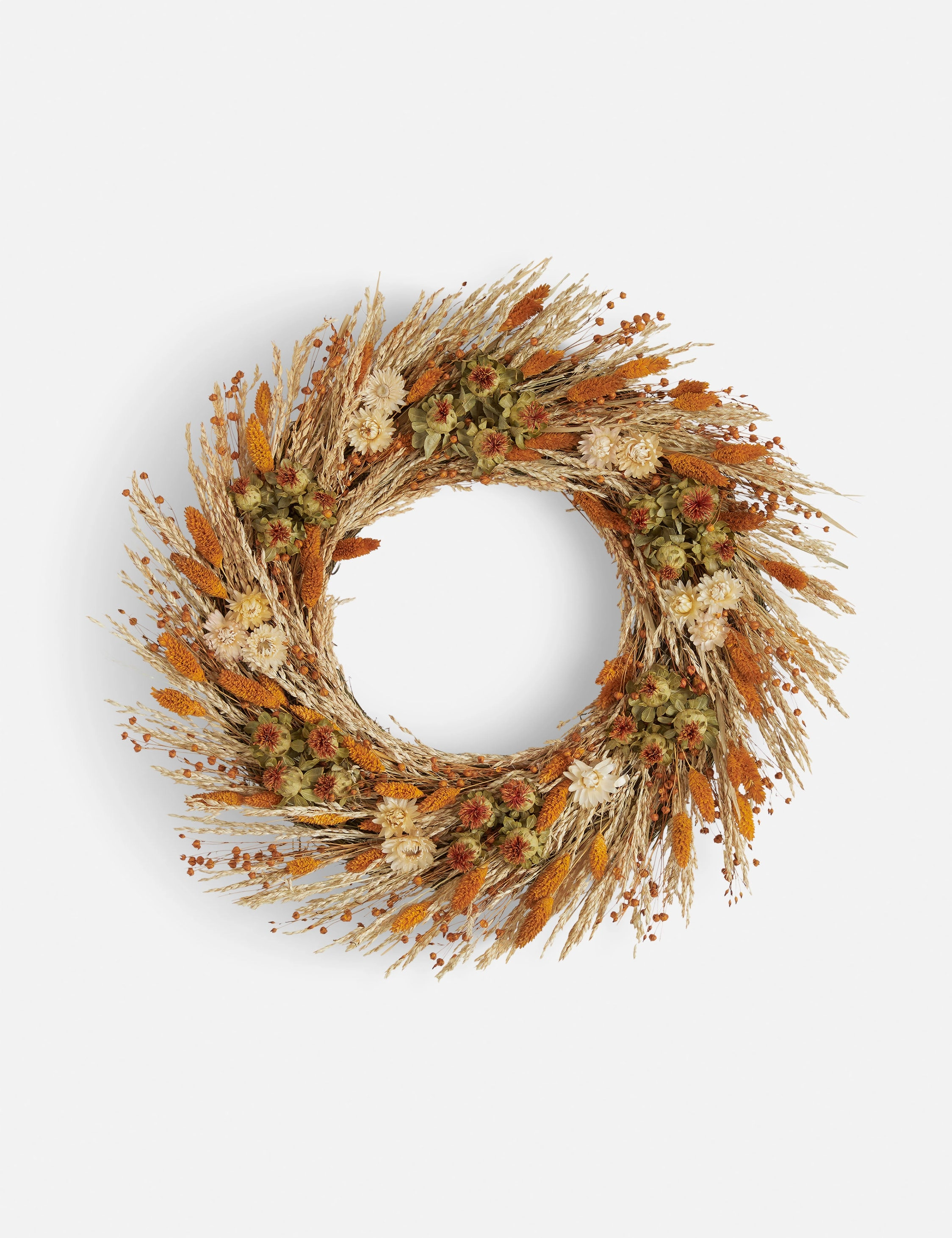 Bleached Oats, Dijon, and Florals Preserved Wreath 