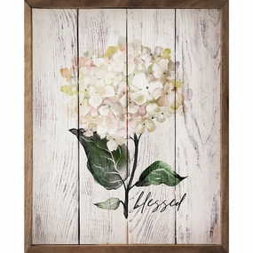 Blessed White Hydrangea Whitewash Wood Framed Print 