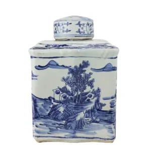 Blue and White Flower Bird Hexagonal Tea Jar 
