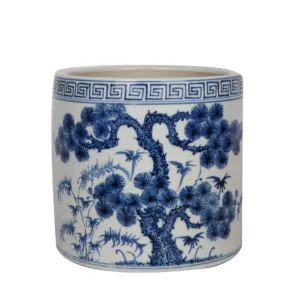 Blue And White Pine Tree Greek Key Cachepot 