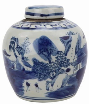 Blue and White Mini Jar Mountain Tree 