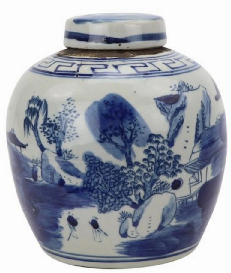 Blue and White Mini Jar Mountain Tree 