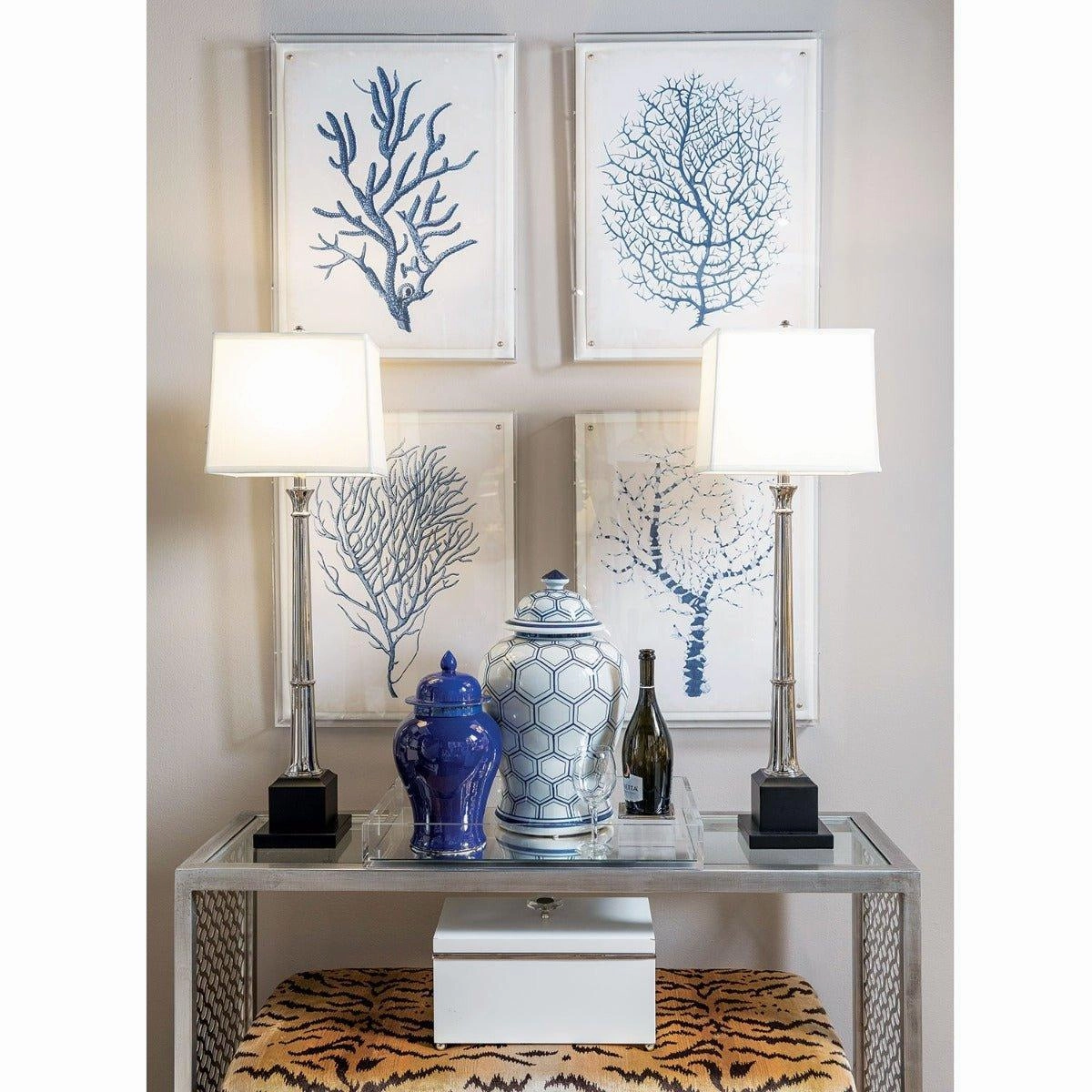 Blue Coral IV Giclee Print in Lucite Shadow Box