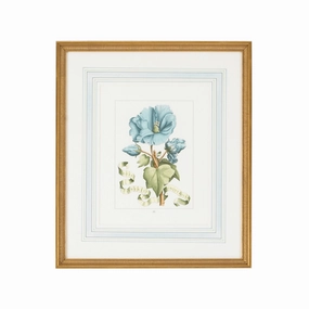 Blue Flowers with Ribbon Artwork in Gold Frame I 