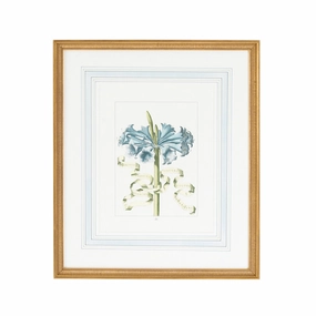Blue Flowers with Ribbon Artwork in Gold Frame IV 