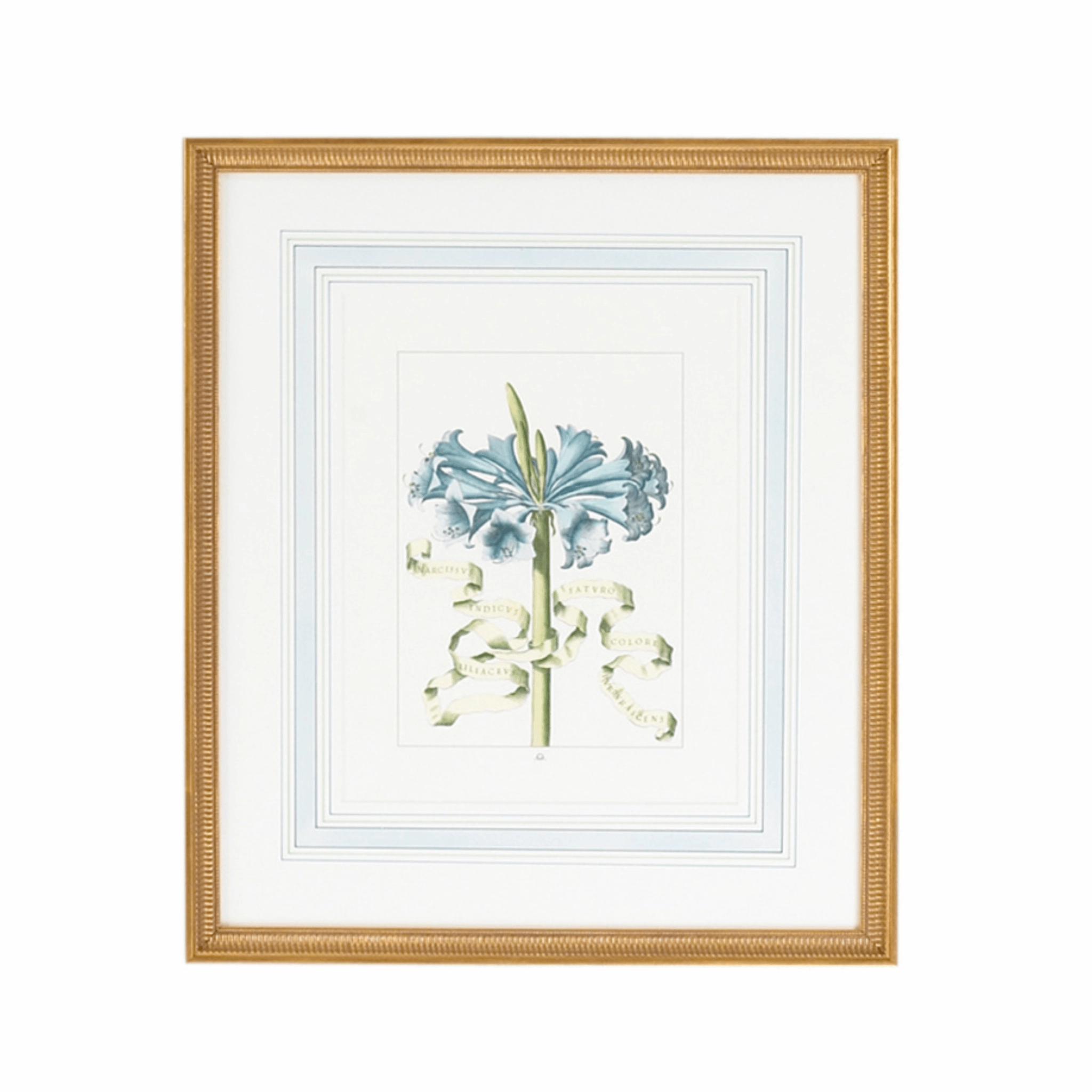 Blue Flowers with Ribbon Artwork in Gold Frame IV 