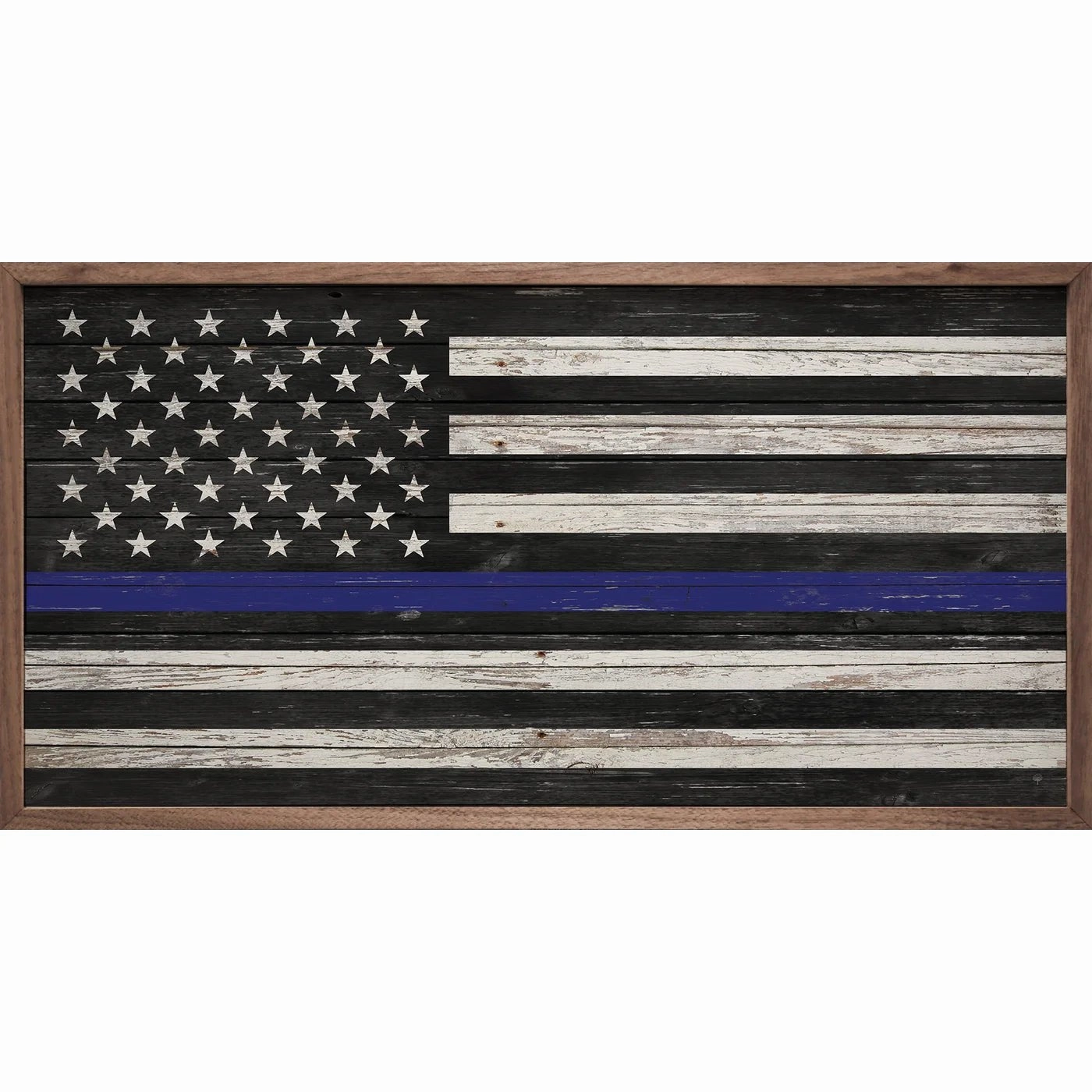 Blue Line Flag Wood Framed Print 