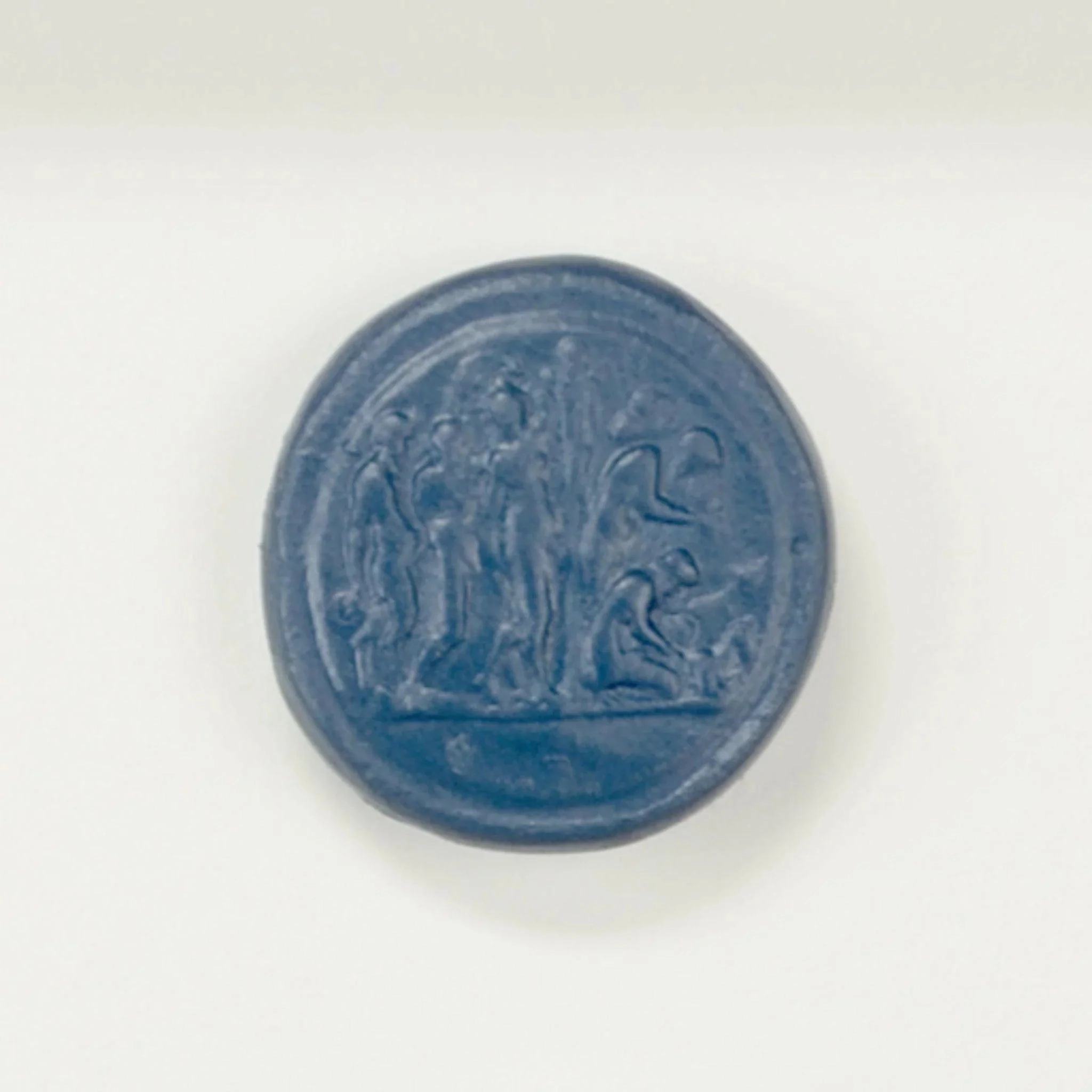 Blue Plaster Intaglios Small Wall Art in Contemporary Silver Leaf Frame