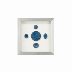 Blue Plaster Intaglios Small Wall Art in Contemporary Silver Leaf Frame 